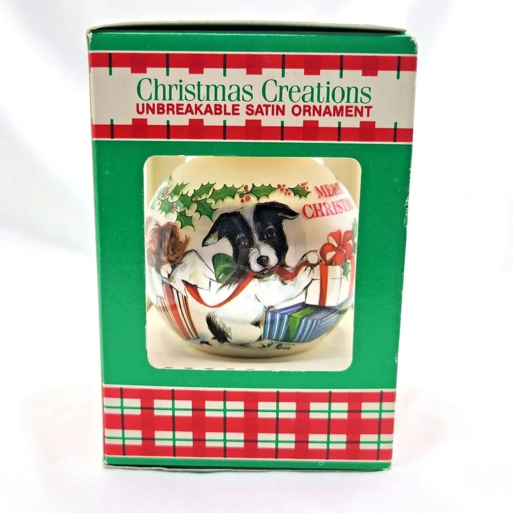 Vintage Christmas Cat Dog Ornament Satin Ball Kitsch Retro Gift Kitty Puppy Cute - Picture 4 of 6
